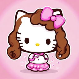 Create an image of a very cute Hello Kitty with curly brown hair. The character should look adorable and charming.