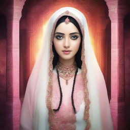 A beautiful Shahazadi stands behind a curtain