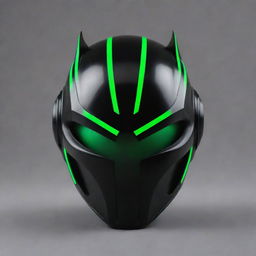 Design a super hero helmet that merges black color with green neon stripes, inspired by the Indian demi-god, Mercury, which represents the planet