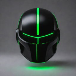 Design a super hero helmet that merges black color with green neon stripes, inspired by the Indian demi-god, Mercury, which represents the planet