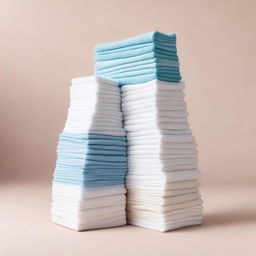 Eight neatly folded cotton cloth cleaners stacked in the shape of a tower