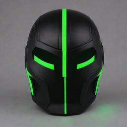 Design a super hero helmet that merges black color with green neon stripes, inspired by the Indian demi-god, Mercury, which represents the planet