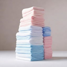 Eight neatly folded cotton cloth cleaners stacked in the shape of a tower