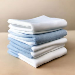 A stack of eight neatly folded cotton cleaning cloths arranged in a tower