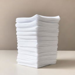 A stack of eight neatly folded cotton cleaning cloths arranged in a tower