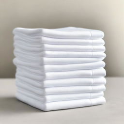 Eight white cotton cleaning cloths, neatly folded into a tower