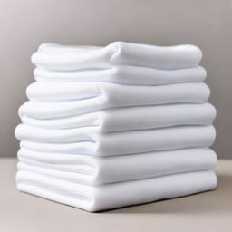 Eight white cotton cleaning cloths, neatly folded into a tower