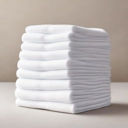 Eight white cotton cleaning cloths, neatly folded into a tower