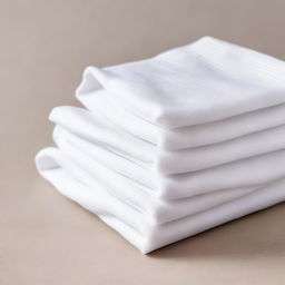 Four white cotton cleaning cloths with texture, neatly folded into a tower