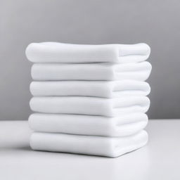 Four white cotton cleaning cloths with texture, neatly folded into a tower