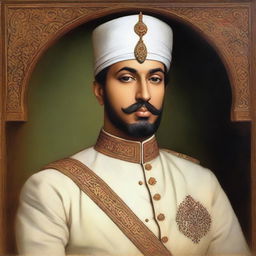 A beautiful and brave oil painting portrait of Prince Muhammad bin Tughlaq, showcasing his elegance and courage