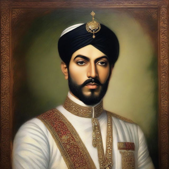 A beautiful and brave oil painting portrait of Prince Muhammad bin Tughlaq, showcasing his elegance and courage