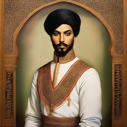 A beautiful and brave oil painting portrait of Prince Muhammad bin Tughlaq, showcasing his elegance and courage