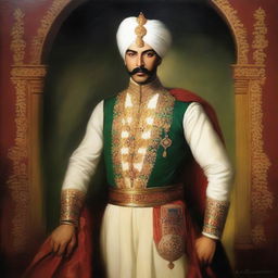 A beautiful and brave oil painting portrait of Prince Muhammad bin Tughlaq, showcasing his elegance and courage