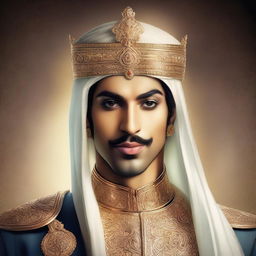 A beautiful and brave fantasy-style portrait of Prince Muhammad bin Tughlaq, showcasing his elegance and courage