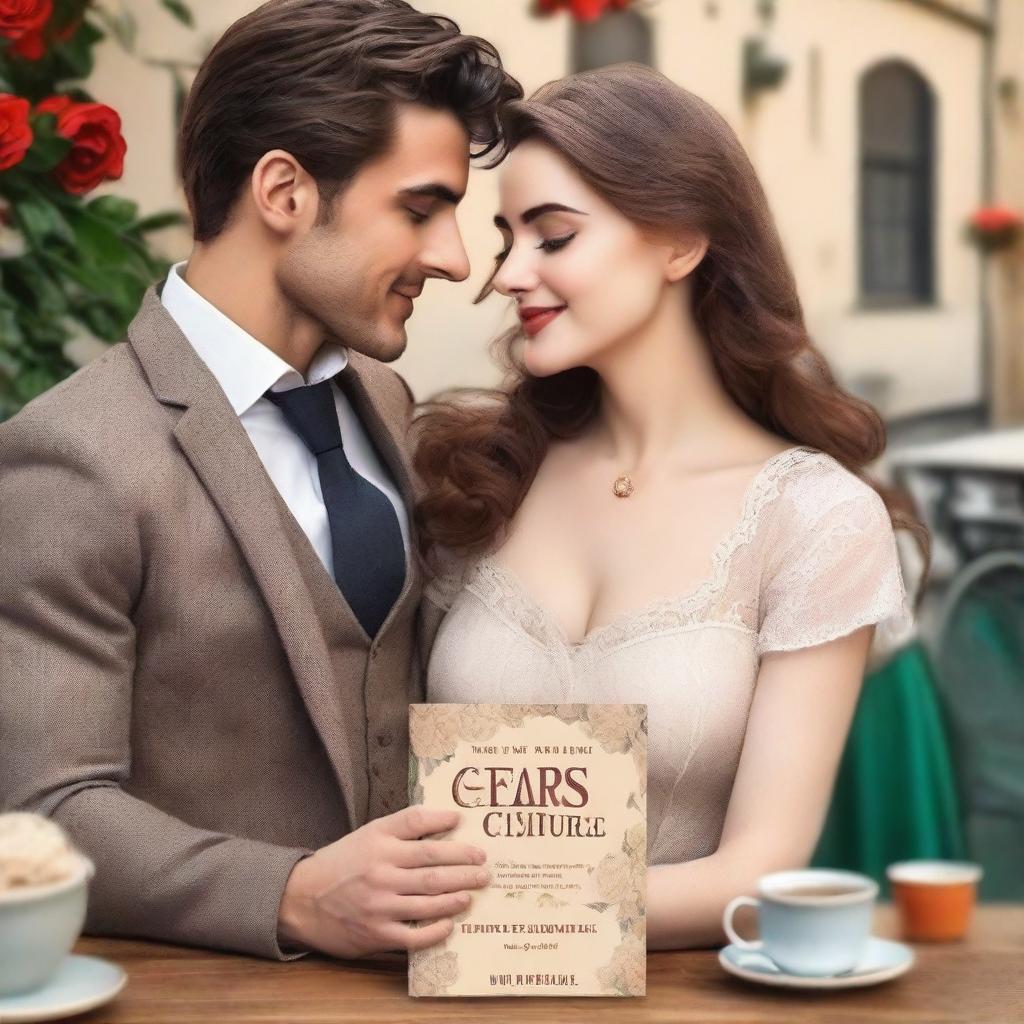 A book cover for a romantic novel about a couple who meet in a café