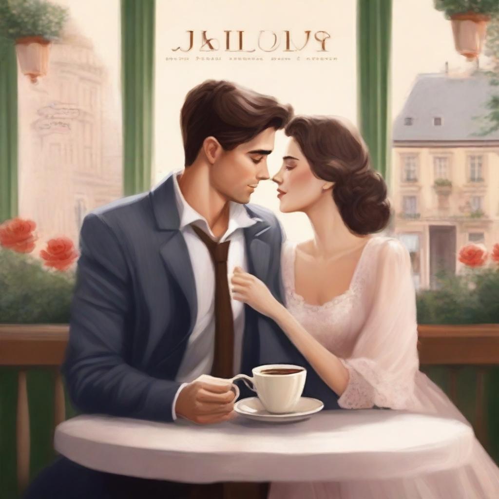 A book cover for a romantic novel about a couple who meet in a café