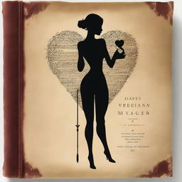 Design a book cover with a silhouette of a woman's figure faded in the background, covered by a velvet sheet to show elegance and wealth