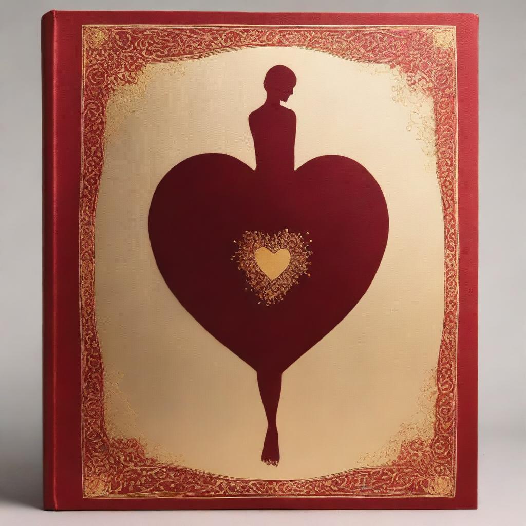 Design a book cover with a silhouette of a woman's figure faded in the background, covered by a red velvet sheet in a bed to show elegance and wealth