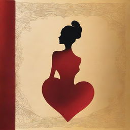 Design a book cover with a silhouette of a woman's figure faded in the background, covered by a red velvet sheet in a bed to show elegance and wealth