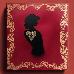 Design a book cover with a silhouette of a woman's figure faded in the background, covered by a red velvet sheet in a bed to show elegance and wealth