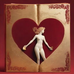 Design a book cover with a woman's figure faded in the background, covered by a red velvet sheet in a bed to show elegance and wealth