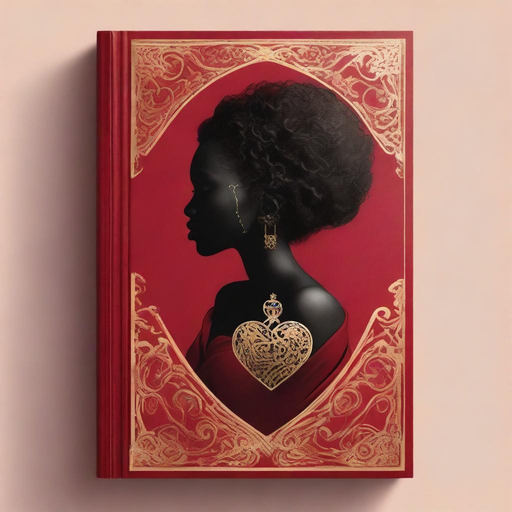 Design a book cover with a black woman's figure faded in the background, covered by a red velvet sheet in a bed to show elegance and wealth