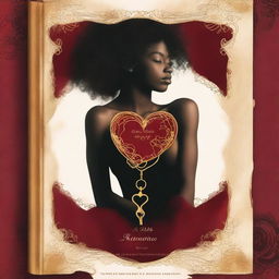 Design a book cover with a black woman's figure faded in the background, covered by a red velvet sheet in a bed to show elegance and wealth