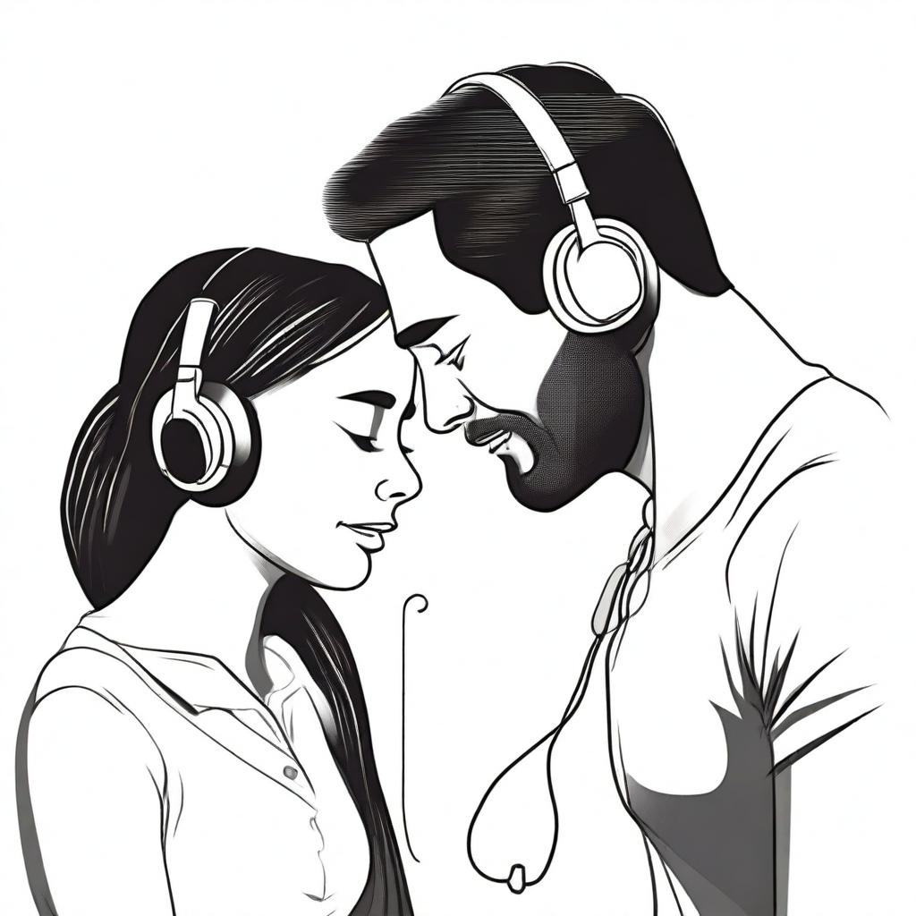 A woman is listening to a man's heart using an earphone that is plugged into the man's chest