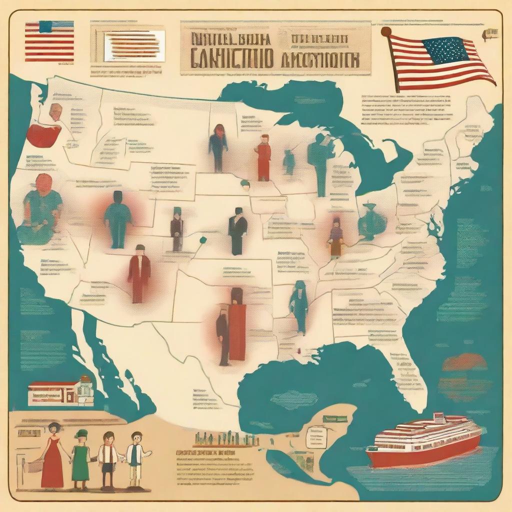 A detailed illustration depicting the journey of immigration from Mexico to the United States