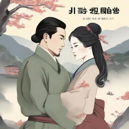 A captivating book cover featuring a handsome Korean soldier embracing a kneeling Korean woman with long black hair