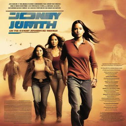 Create an action-packed movie poster titled 'The Journey North' featuring Latinos and Latinas moving to the US