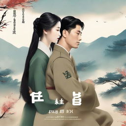 A captivating book cover featuring a handsome Korean military soldier embracing a kneeling Korean woman with long black hair