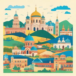 An illustration of Ukraine showcasing its cultural curiosities and must-visit destinations