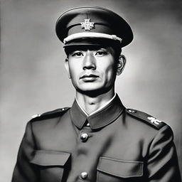 A character named Somsak in a Japanese military uniform, with an expression that suggests internal conflict and compassion