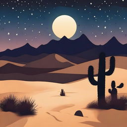 Create an epic scenario of a night in a desert