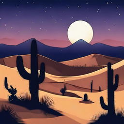 Create an epic scenario of a night in a desert