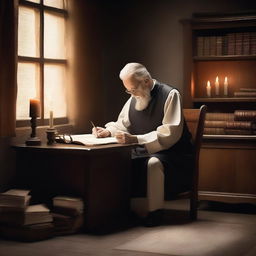 A preacher studying the scriptures in a quiet, serene environment