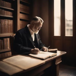 A preacher studying the scriptures in a quiet, serene environment