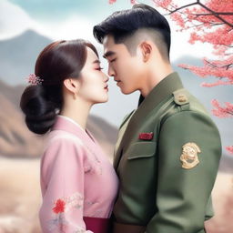 A romantic book cover featuring a Korean military man with his Korean girlfriend