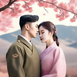 A romantic book cover featuring a Korean military man with his Korean girlfriend