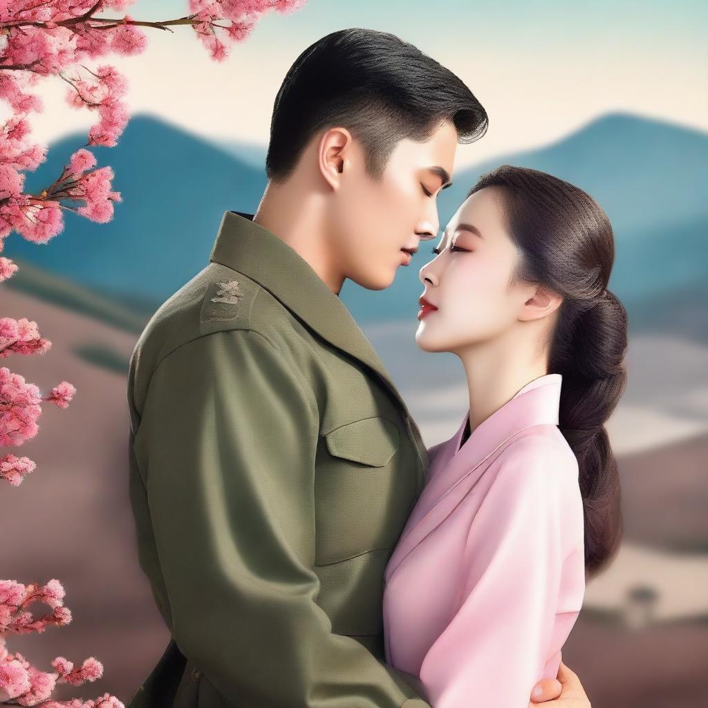 A romantic book cover featuring a Korean military man with his Korean girlfriend