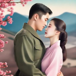 A romantic book cover featuring a Korean military man with his Korean girlfriend