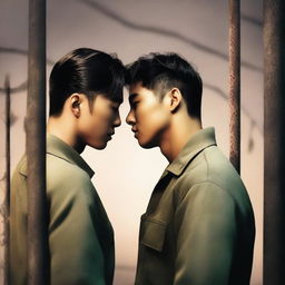 A romantic book cover featuring a Korean military man in love with a Korean prisoner