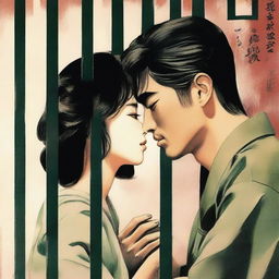 A romantic book cover featuring a Japanese military man in love with a Korean woman who is a prisoner