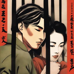 A romantic book cover featuring a Japanese military man in love with a Korean woman who is a prisoner