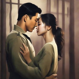 A romantic book cover featuring a Korean military man in love with a Korean woman prisoner