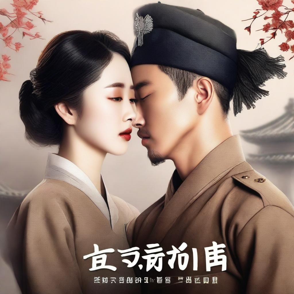 A romantic book cover featuring a passionate Korean military officer and a Korean woman prisoner