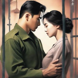 A romantic book cover featuring a Korean military man in love with a Korean woman prisoner