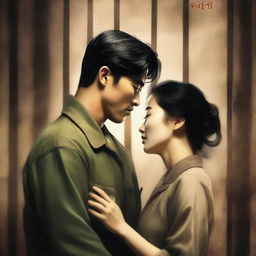 A romantic book cover featuring a Korean military man in love with a Korean woman prisoner